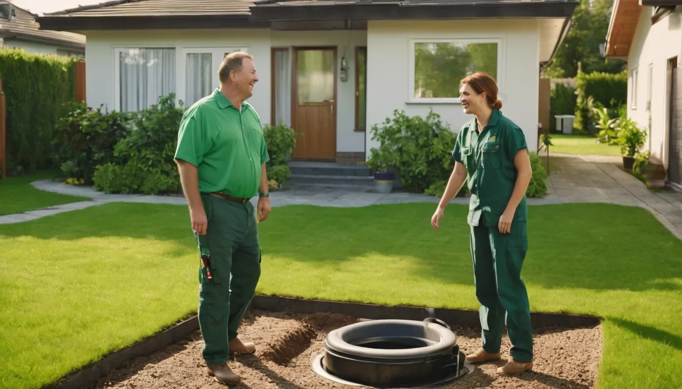 A friendly local septic provider explaining a repair plan to a homeowner in a yard in the Belton area